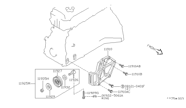 2001 Nissan Altima Bracket-Compressor Diagram for 11910-9E000