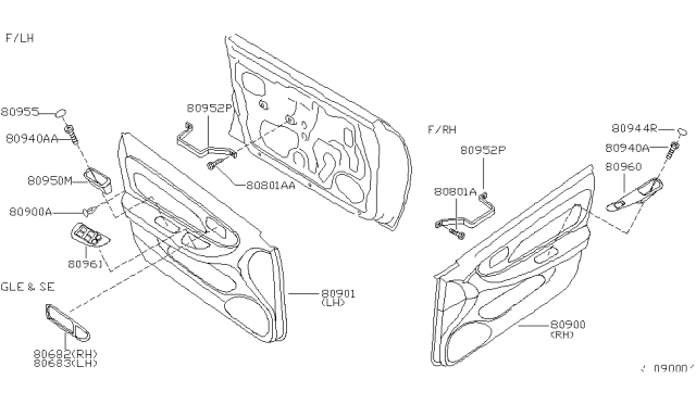 2000 Nissan Altima Handle-Pull,Front Door Diagram for 80950-9E001