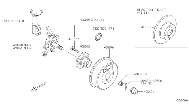 2001 Nissan Altima Hub & Bearing Complete Rear Wheel Abs GXE/GLE Diagram for 43200-0Z806