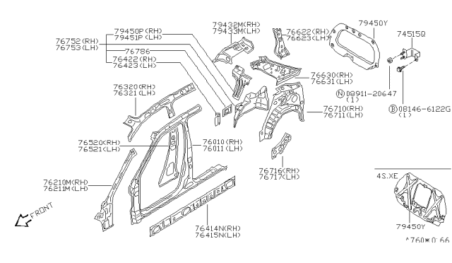 2000 Nissan Altima Rail-Side Roof,Inner LH Diagram for 76331-0Z835