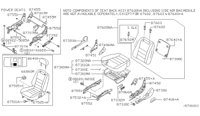 2000 Nissan Altima Back Assy-Front Seat Diagram for 87650-1Z111