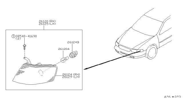 1999 Nissan Altima Body Assembly-Combination Lamp,RH Diagram for 26124-9E000