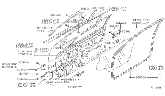 2001 Nissan Altima Front Door Panel & Fitting Diagram