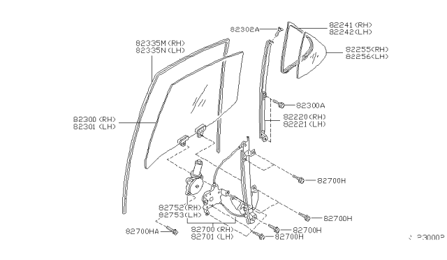 2001 Nissan Altima Glass Run-Rear Door Window,LH Diagram for 82331-8Z801