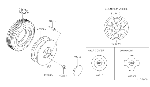 2001 Nissan Altima Hubcap Diagram for 40315-9E001