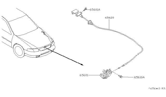 1999 Nissan Altima Cable Assembly-Hood Lock Diagram for 65620-5B600