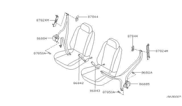 2001 Nissan Altima Tongue Belt Assembly, Pretension Front Right Diagram for 86884-1Z226