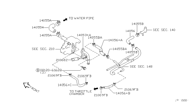 2001 Nissan Altima Hose-Water Diagram for 14056-9E000