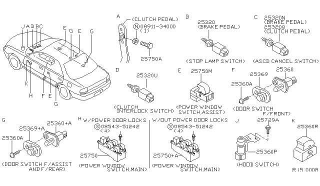 2001 Nissan Altima Switch Assy-Hood Diagram for 25360-9E000