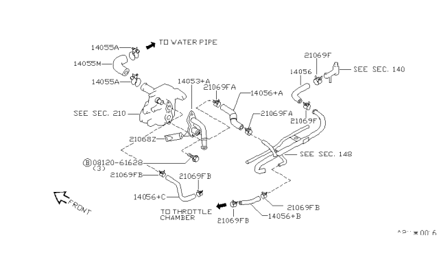 1998 Nissan Altima Water Hose & Piping Diagram