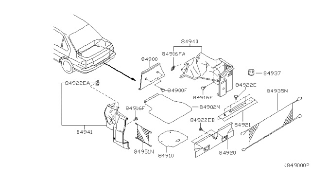 2000 Nissan Altima Carpet-Trunk Floor Diagram for 84902-9E100