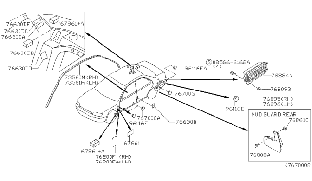 2001 Nissan Altima Rear Mudguard Set, Left Diagram for G8813-0Z800