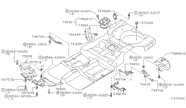 1999 Nissan Altima Cover-Front Under,R Diagram for 74814-9E000