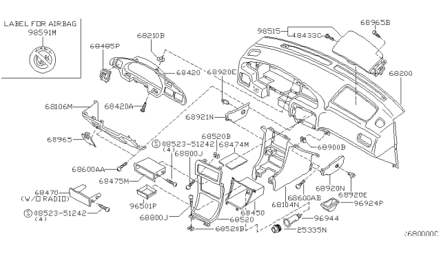 2000 Nissan Altima Lid-Cluster Diagram for 68240-9E000
