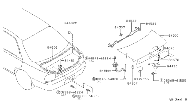 2000 Nissan Altima Trunk Lid & Fitting Diagram 1