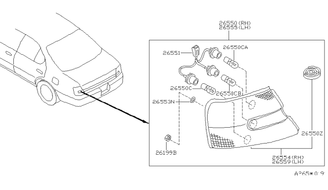 1999 Nissan Altima Harness Assembly Diagram for 26551-9E000