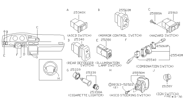 2000 Nissan Altima Switch Assy-Combination Diagram for 25560-9E000