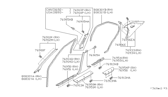 1999 Nissan Altima Weatherstrip-Body Side,RH Diagram for 76921-9E000