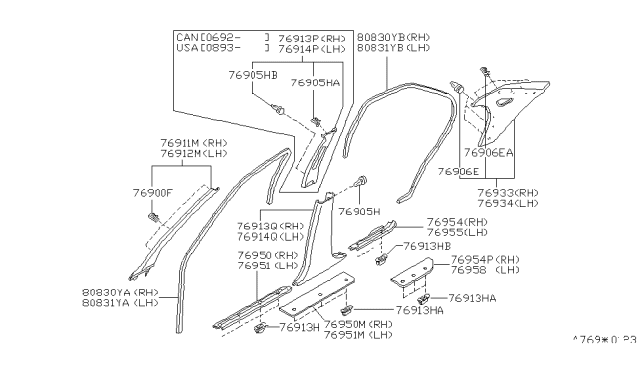 1999 Nissan Altima Garnish-Center Pillar,Lower LH Diagram for 76916-0Z803