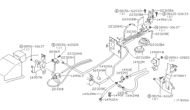 1999 Nissan Altima Hose-Vacuum Control,B Diagram for 22320-9E012