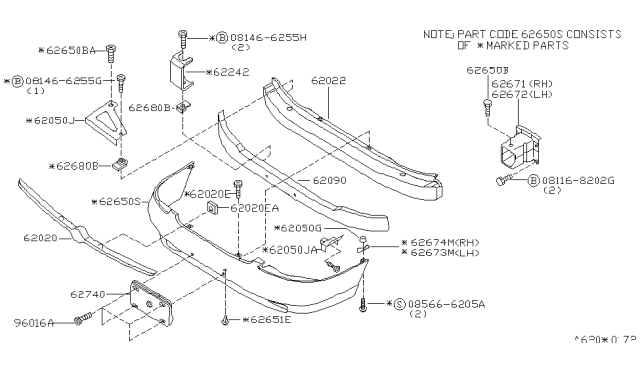 2000 Nissan Altima Front Bumper Cover Assembly Diagram for F2022-0Z825