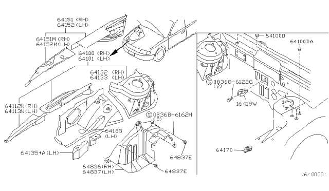 1999 Nissan Altima HOODLEDGE Assembly, RH Diagram for 64100-9E030