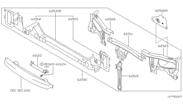 2000 Nissan Altima Front Apron & Radiator Core Support Diagram 2