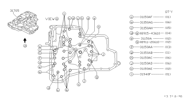 1999 Nissan Altima Control Valve Assembly Diagram for 31705-80X73