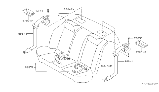 2000 Nissan Altima Belt Set Center Rear Seat Diagram for 88850-9E026