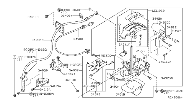 1999 Nissan Altima Bracket Complete-Control Lever Diagram for 34904-9E120