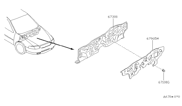 1998 Nissan Altima INSULATOR-Dash Lower,Front Diagram for 67810-1E400