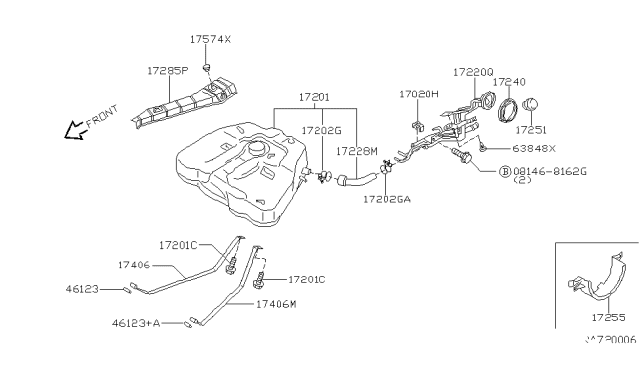 2000 Nissan Altima Tube Assy-Filler Diagram for 17221-9E001
