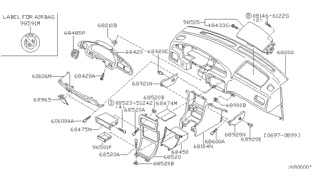 2000 Nissan Altima Instrument Panel,Pad & Cluster Lid Diagram 1