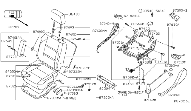 2014 Nissan Titan Back Assy-Front Seat W/Side Air Bag Diagram for 87650-9FM5A