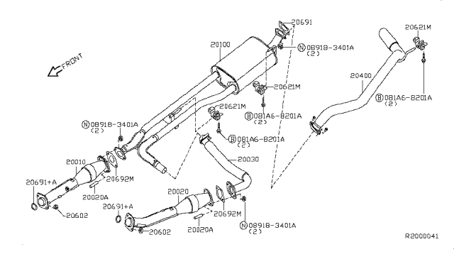 2009 Nissan Titan Exhaust Tube & Muffler Diagram