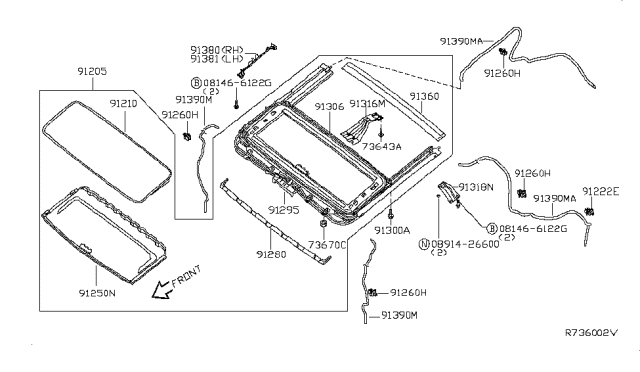 2006 Nissan Titan Bracket-SUNROOF, Center Diagram for 76886-8S520