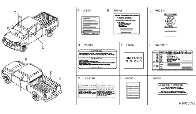 2011 Nissan Titan Caution Plate & Label Diagram