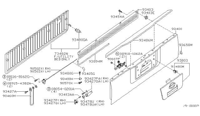 2004 Nissan Titan Rear Body Rear Gate & Fitting Diagram 1