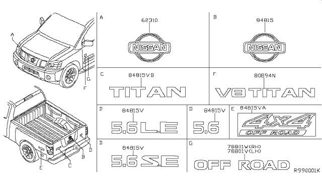 2004 Nissan Titan Rear Window Name Label Diagram for 99098-7S200