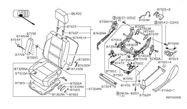 2007 Nissan Titan Back Assembly-Front Seat With Side Air Bag Diagram for 87650-ZH176