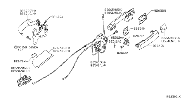 2013 Nissan Titan Rear Door Inside Handle Assembly, Left Diagram for 82671-ZR01A