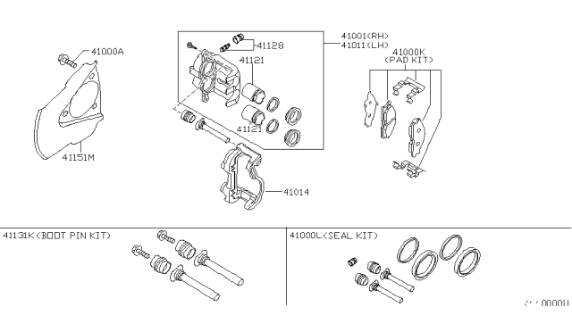 2005 Nissan Titan CALIPER Assembly-Front LH,W/O Pads Or SHIMS Diagram for 41011-7S000