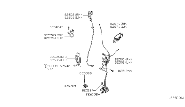 2006 Nissan Titan Rear Door Outside Handle Assembly Right Diagram for 82606-7S20B