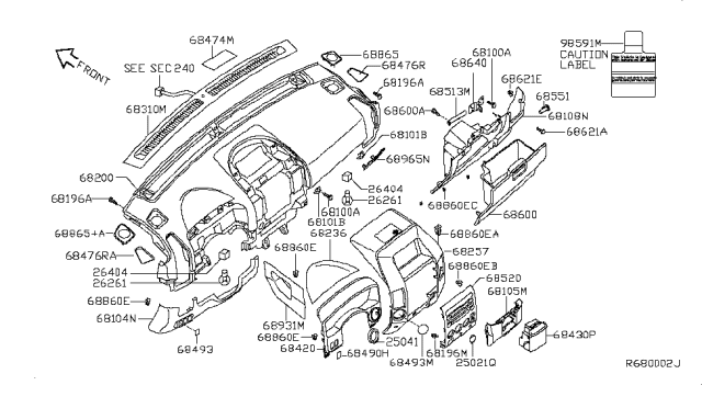 2006 Nissan Titan Instrument Panel,Pad & Cluster Lid Diagram 3