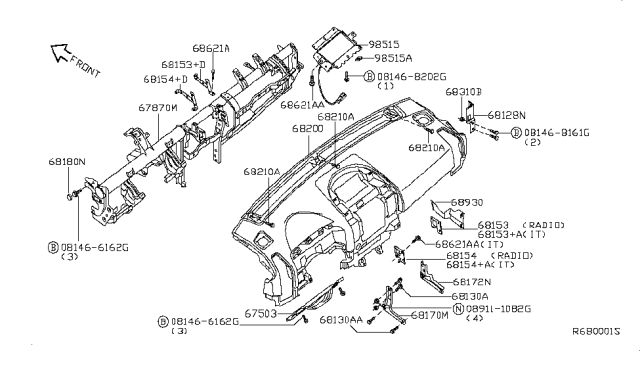 2005 Nissan Titan Instrument Panel,Pad & Cluster Lid Diagram 1