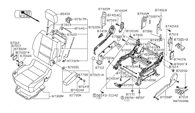 2013 Nissan Titan Back Assembly Front Seat Diagram for 87600-9FF2B