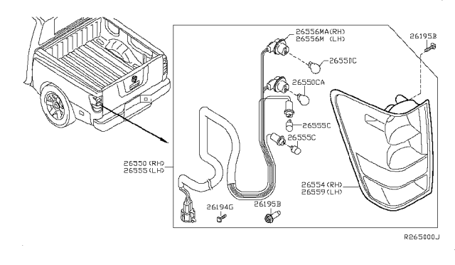 2004 Nissan Titan Lamp Re Combination RH Diagram for 26550-7S227