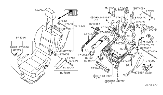 2006 Nissan Titan Back Assy-Front Seat Diagram for 87600-ZH26A