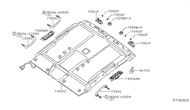 2007 Nissan Titan Bracket-Headlining Diagram for 73980-7S200