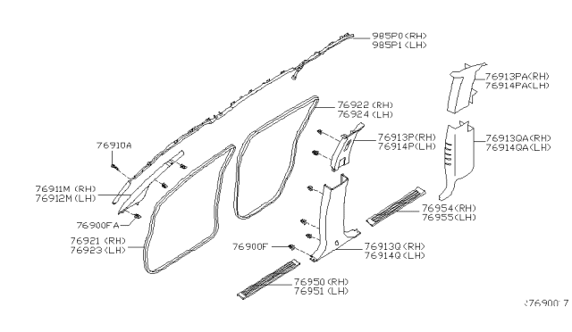 2008 Nissan Titan GARNISH Windshield Pillar Upper RH Diagram for 76913-ZC00A